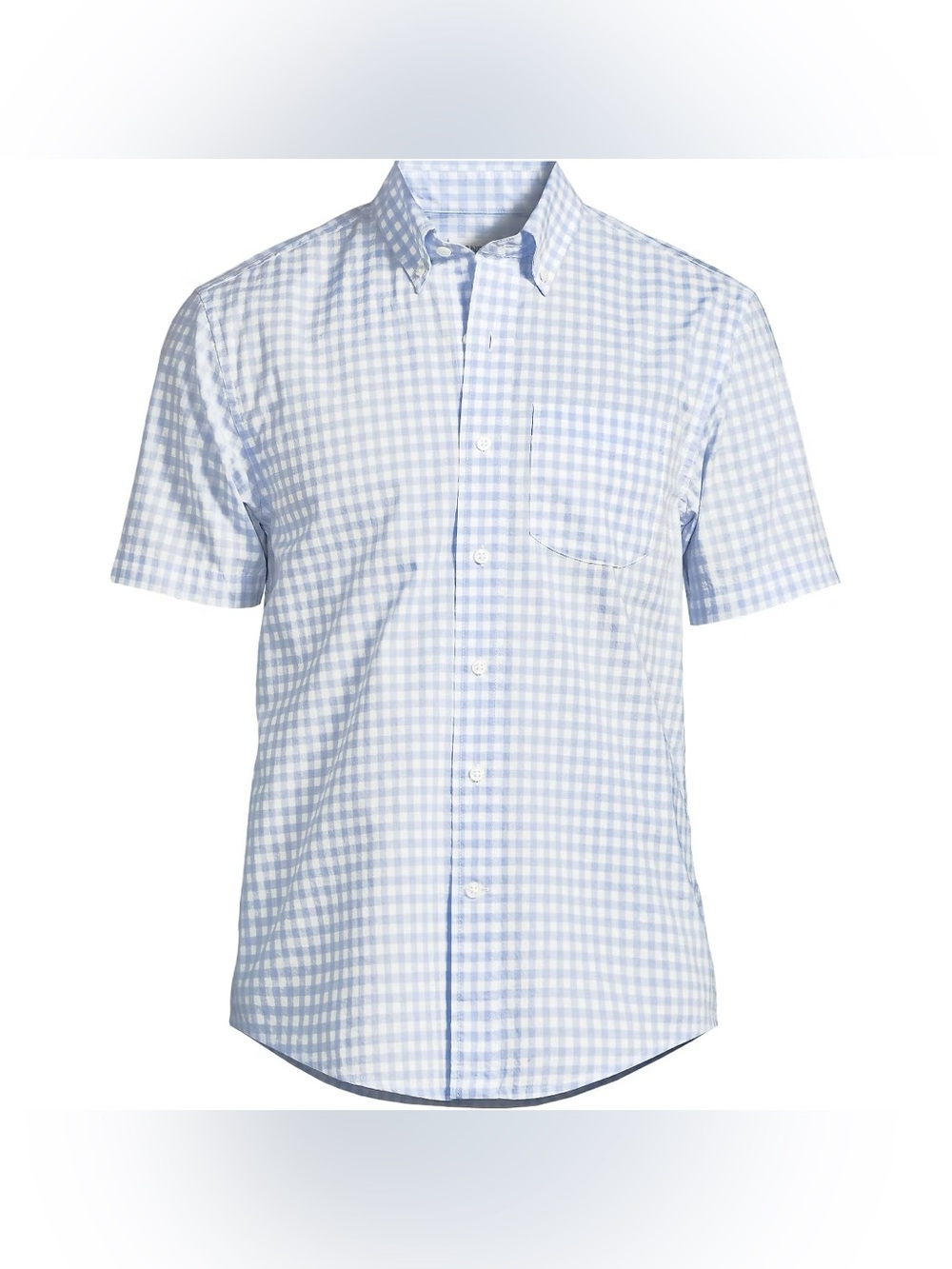Lands' End Men's Short Sleeve Poplin Shirt - Small - Light Sea Blue Gingham
